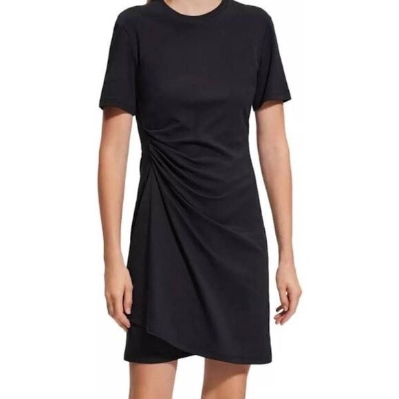 Theory Dresses & Skirts - Theory Knit Side-Drape Mini Dress M Black T-Shirt Cotton Clinton EUC Casual LBD